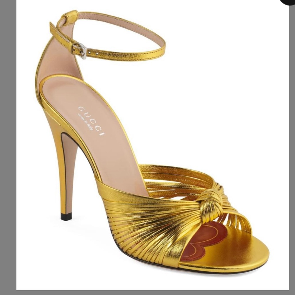 Gold Crawford Metallic Leather Knotted Strap pumps